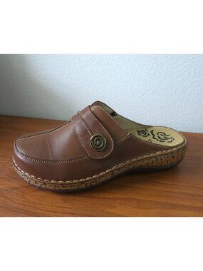 Propet JANA Brown Leather Comfort  Slip-On Adjustable Clog Mules Womens 10X (2E)